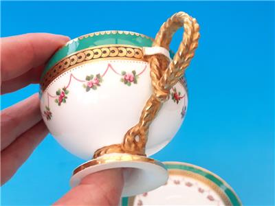 【希少】ブラウン・ウエストヘッド・ムーア　カップ＆ソーサー　金彩ロープハンドルとバラのガーランド