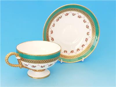 【希少】ブラウン・ウエストヘッド・ムーア　カップ＆ソーサー　金彩ロープハンドルとバラのガーランド