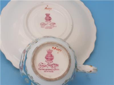 ミントン　キャビネットカップ＆ソーサー　バラとターコイズブルーのスクロール文様