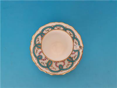 ミントン　キャビネットカップ＆ソーサー　バラとターコイズブルーのスクロール文様