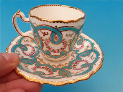 ミントン　キャビネットカップ＆ソーサー　バラとターコイズブルーのスクロール文様