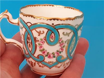 ミントン　キャビネットカップ＆ソーサー　バラとターコイズブルーのスクロール文様