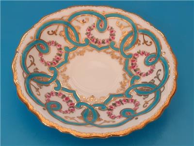 ミントン　キャビネットカップ＆ソーサー　バラとターコイズブルーのスクロール文様