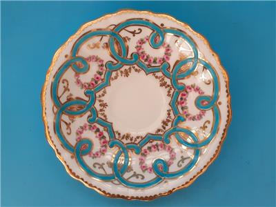 ミントン　キャビネットカップ＆ソーサー　バラとターコイズブルーのスクロール文様