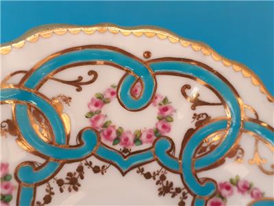 ミントン　キャビネットカップ＆ソーサー　バラとターコイズブルーのスクロール文様