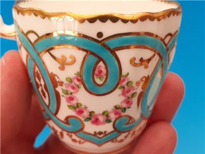 ミントン　キャビネットカップ＆ソーサー　バラとターコイズブルーのスクロール文様