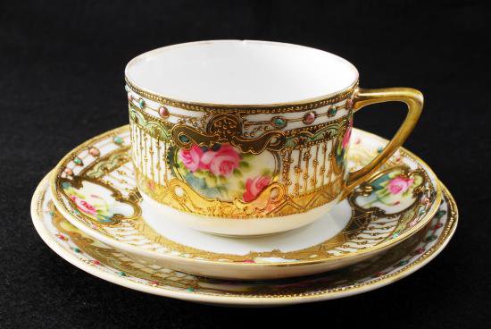 ０５８　オールドノリタケ ピンクローズ＆ジュエル&金彩 キャビネット