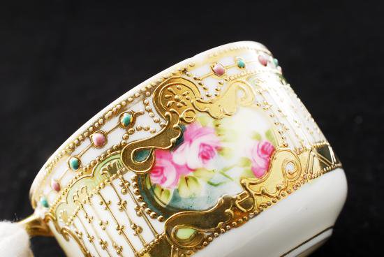 ０５８　オールドノリタケ ピンクローズ＆ジュエル&金彩 キャビネット