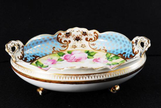 ０５９　オールドノリタケ ピンクローズ 金彩 ハンドル付きコンポート