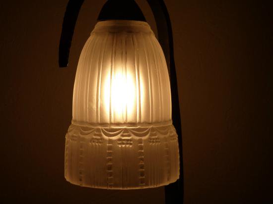 ０３３　ミューラー兄弟　アールデコ名作　オパーク彩ガラス　錬鉄ランプ