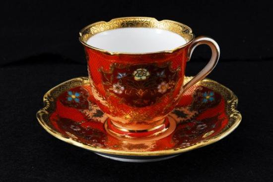 ０６２　オールドノリタケ　金縁花柄オレンジ　カップ＆ソーサー