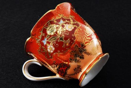 ０６２　オールドノリタケ　金縁花柄オレンジ　カップ＆ソーサー