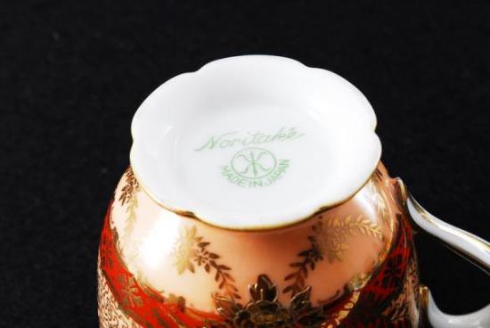 ０６２　オールドノリタケ　金縁花柄オレンジ　カップ＆ソーサー