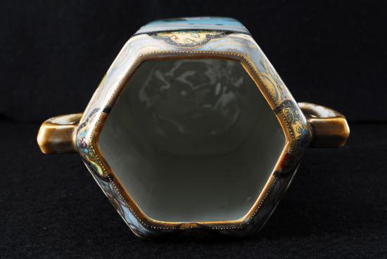 ０６５　オールドノリタケ 金盛装飾美人図紋 六角花瓶