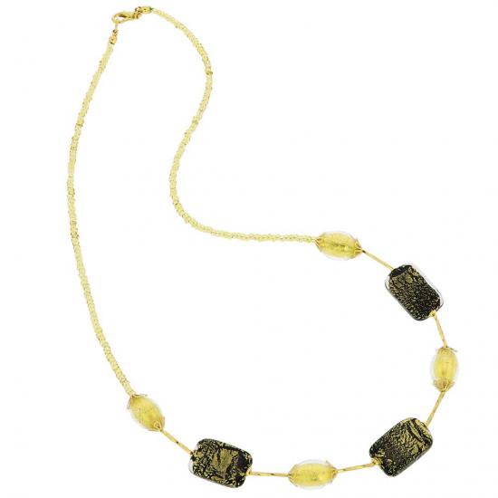 ４９８　イタリア製 ベネチアングラス（ヴェネチア、ムラノガラス）ブラックとゴールドのアクセサリー（ペンダント、ネックレス）