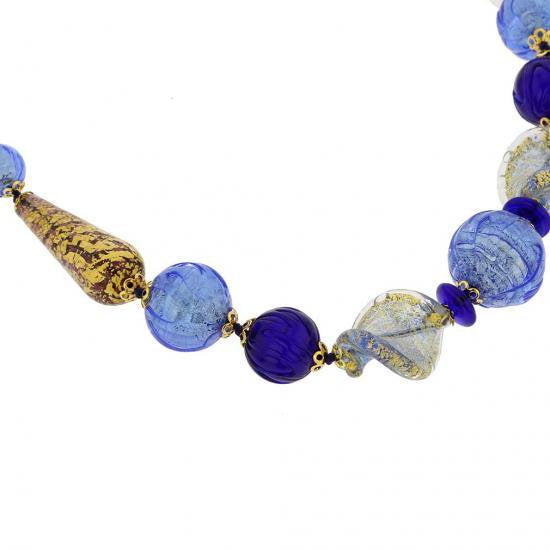 ５００　イタリア製 ベネチアングラス（ヴェネチア、ムラノガラス）ブルーとゴールドのアクセサリー（ペンダント、ネックレス）