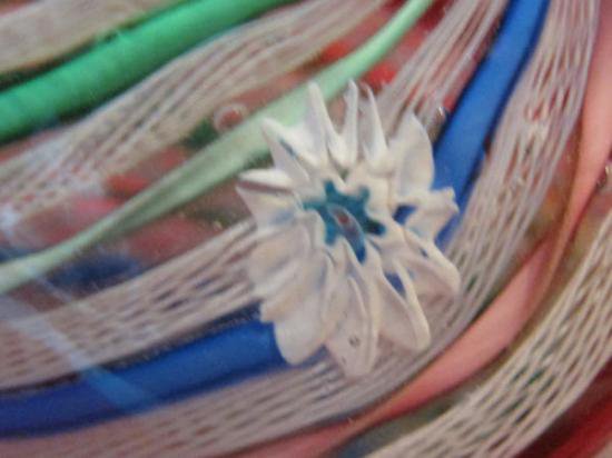 ４２５　ベネチアグラス　ラッティチーノ　リボン　渦柄　ミッレフィオーリの花　ペーパーウェイト