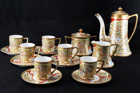 ０７０　オールドノリタケ 金盛更紗花図紋 コーヒーセット