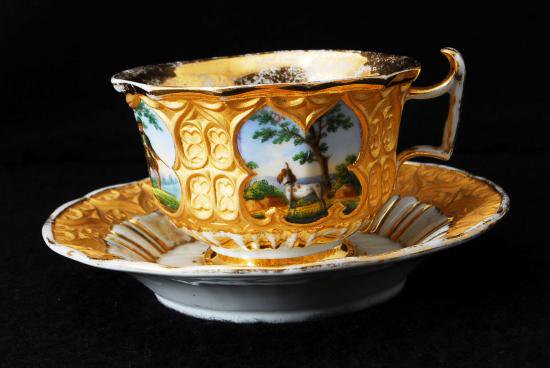 １４１　マイセン meissen 純金 風景図カップ＆ソーサー