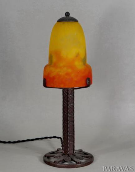 ピゲ&ミューラー兄弟: 1930年代アール・デコ調ランプ: 鉄製 "GV DE CROISMARE" サイン入りブロンズランプ