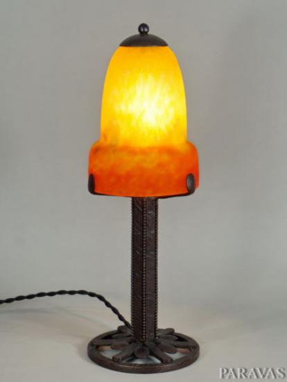 ピゲ&ミューラー兄弟: 1930年代アール・デコ調ランプ: 鉄製 "GV DE CROISMARE" サイン入りブロンズランプ