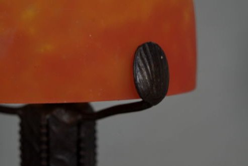 ピゲ&ミューラー兄弟: 1930年代アール・デコ調ランプ: 鉄製 "GV DE CROISMARE" サイン入りブロンズランプ