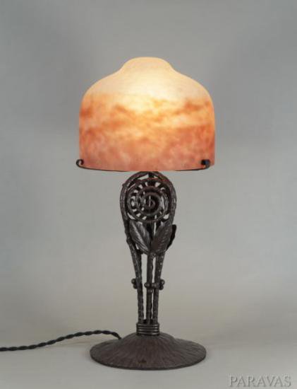 ０２４　アンティーク照明（テーブルランプ）: ミューラー兄弟: 1930年代アール・デコ調: 色付きガラスのランプ