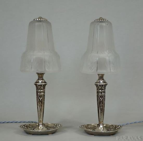 １７７　ミューラー兄弟：フランス　アール・デコ調　ランプ　ペア　1930年