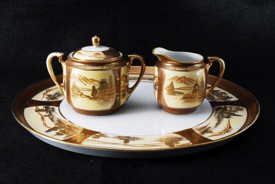 ０７５　オールドノリタケ ニッポン 金彩風景図 クリーマー ３点セット