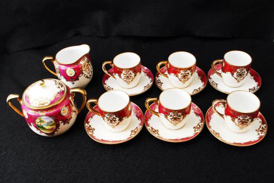 ０７６　オールドノリタケ　金彩&ルビーレッド ティーセット