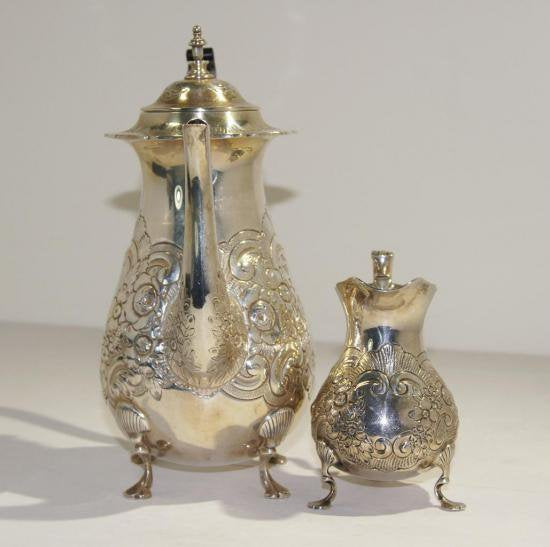 ０４２　シルバーポット Ellis Jacob Greenberg スターリングシルバーのコーヒーポット＆クリーマー(1929年)