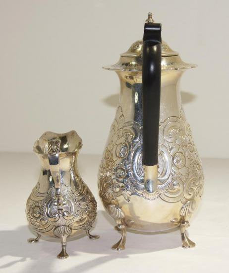 ０４２　シルバーポット Ellis Jacob Greenberg スターリングシルバーのコーヒーポット＆クリーマー(1929年)