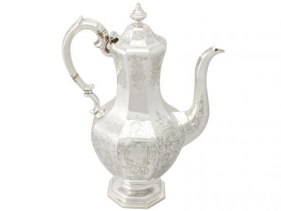 ０４７　シルバーポット アンティーク 初期ヴィクトリアン スターリングシルバーのコーヒーポット スコットランド製