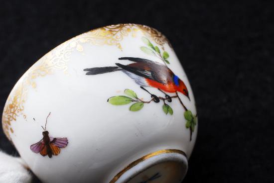 １４４　ドイツの釜のマイセン　meissen 鳥と昆虫　カップ＆ソーサー 検 ドレスデン デミタス