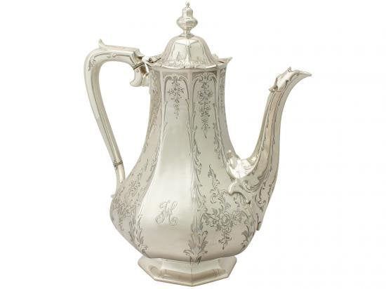 ０４８　シルバーポット ヴィクトリアンアンティーク by Edward & John Barnard スターリングシルバーのコーヒーポット