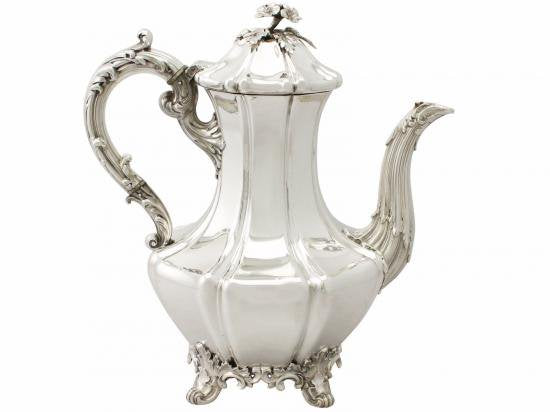 ０５０　シルバーポット Edward & John Barnardのヴィクトリア風アンティーク スターリングシルバーのコーヒーポット