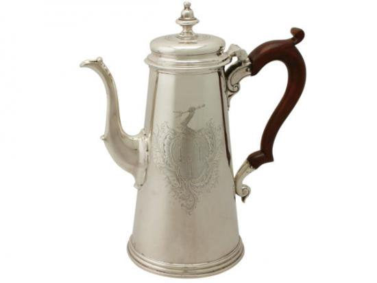 ０７０　シルバーポット Gabriel Sleath スターリングシルバーのコーヒーポット