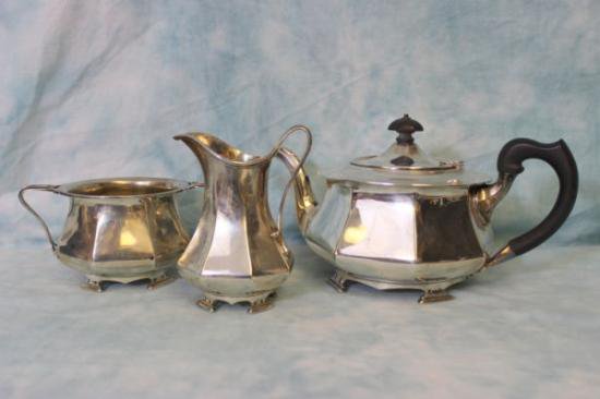 １００　シルバーポット アンティーク 英国スターリングシルバーのポット3点セット 1915-1916年製