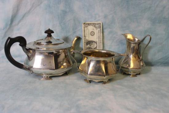 １００　シルバーポット アンティーク 英国スターリングシルバーのポット3点セット 1915-1916年製