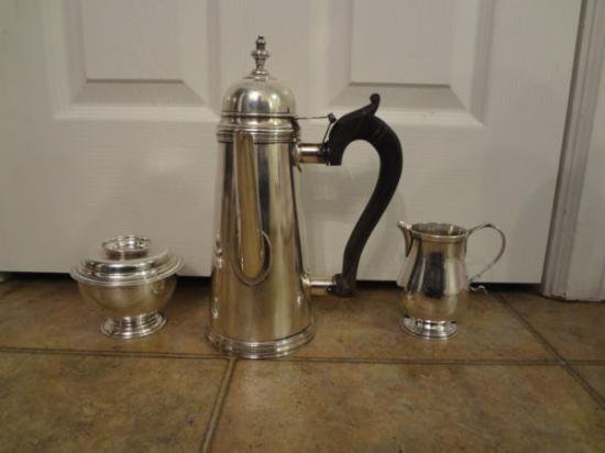 １１４　シルバーポット Kirk Stieff スターリングシルバー 3点セット (コーヒーポット/クリーマー/シュガーポット) ウィリアムズバーグ