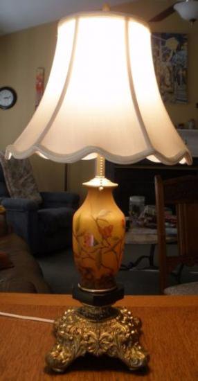 アール・ヌーヴォー　ドーム兄弟ランプ　リンゴの花のエナメル