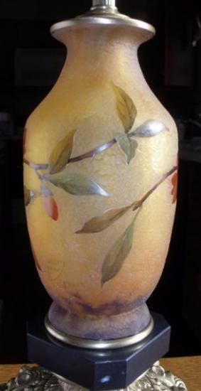 アール・ヌーヴォー　ドーム兄弟ランプ　リンゴの花のエナメル