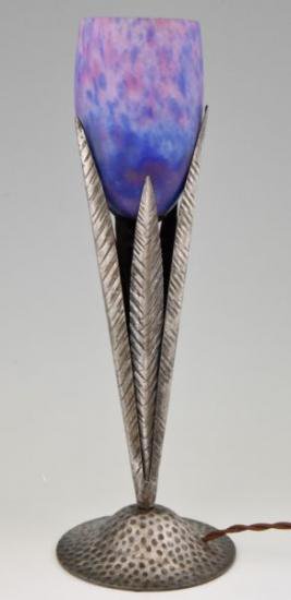 ０８４　フランス　ナンシー　ドーム兄弟　ガラスランプ　鍛鉄　1925