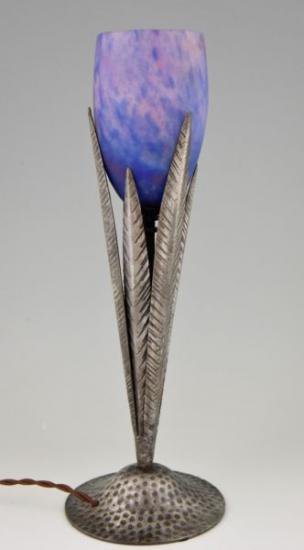 ０８４　フランス　ナンシー　ドーム兄弟　ガラスランプ　鍛鉄　1925