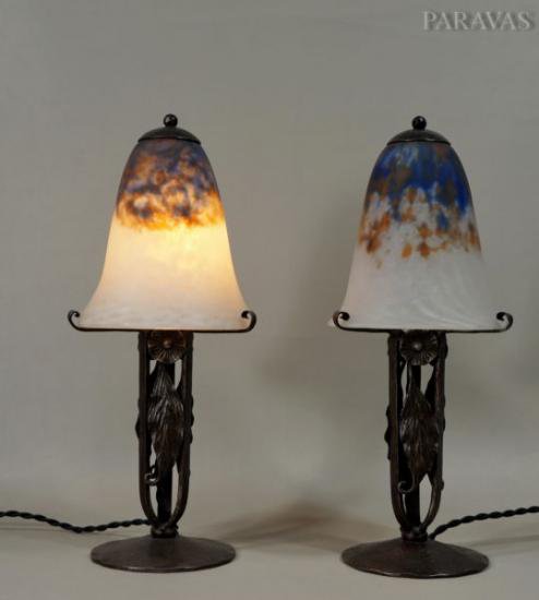 フランス製　ドーム兄弟　アールデコランプ　1930年　植物と花々の鍛錬