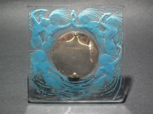 ２０３　ルネ　ラリック　透明＆青色ステンドグラス製　「Naiades（妖精）」　フォトフレーム