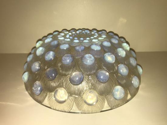 ２３９　ガラス鉢「孔雀の羽根」ルネ　ラリック　R.Lalique Bowl Peacocks Opalescent