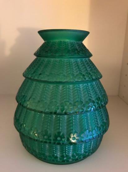 ２５７　ルネ　ラリック　希少なエメラルドグリーンの花瓶　フェリエール