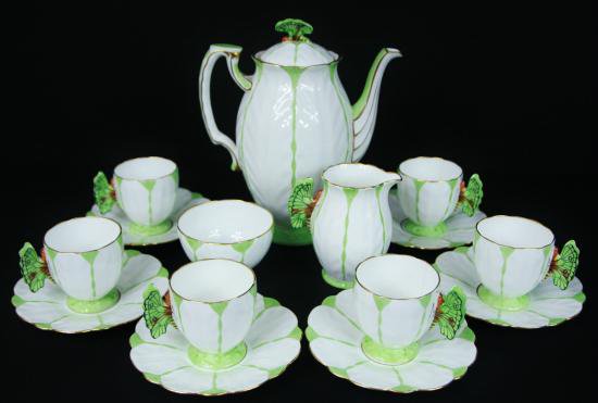 １４４　エインズレイ　コーヒーセット　緑のバタフライ