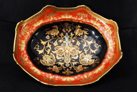 ０９５　オールドノリタケ　金彩ジュエル手彩色花文図ボウル